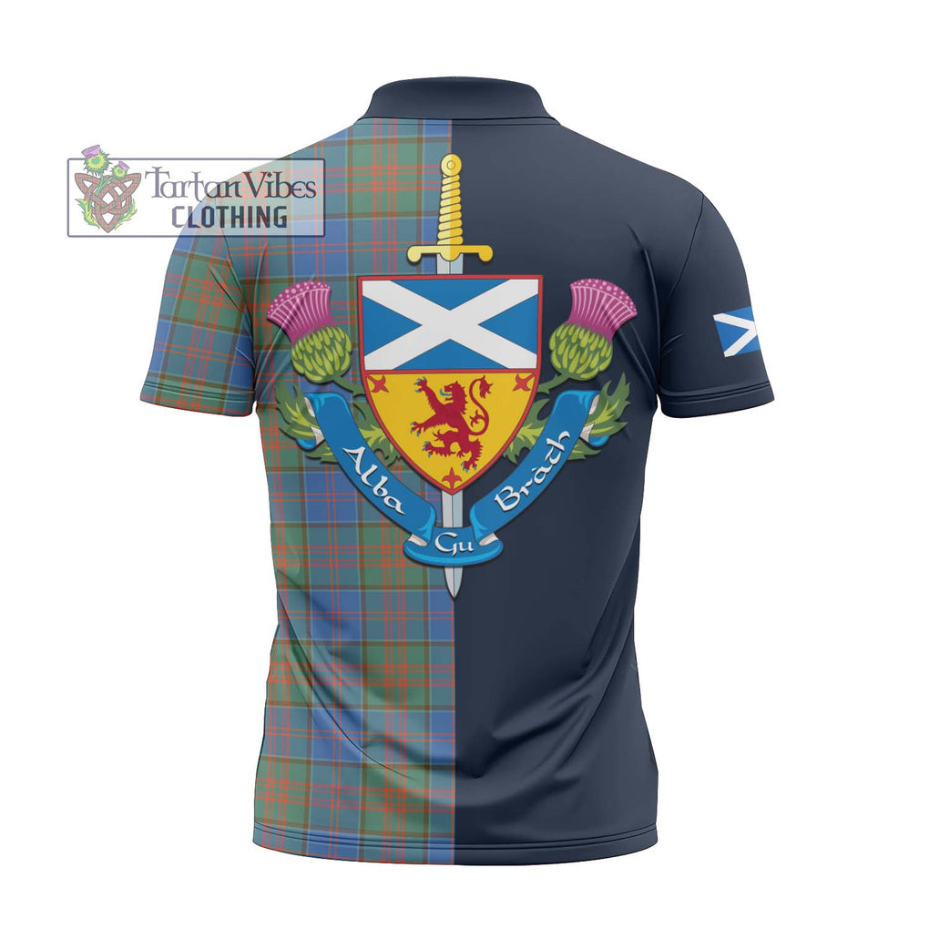 Tartan Vibes Clothing Stewart of Appin Hunting Ancient Tartan Zipper Polo Shirt with Scottish Lion Royal Arm Half Style