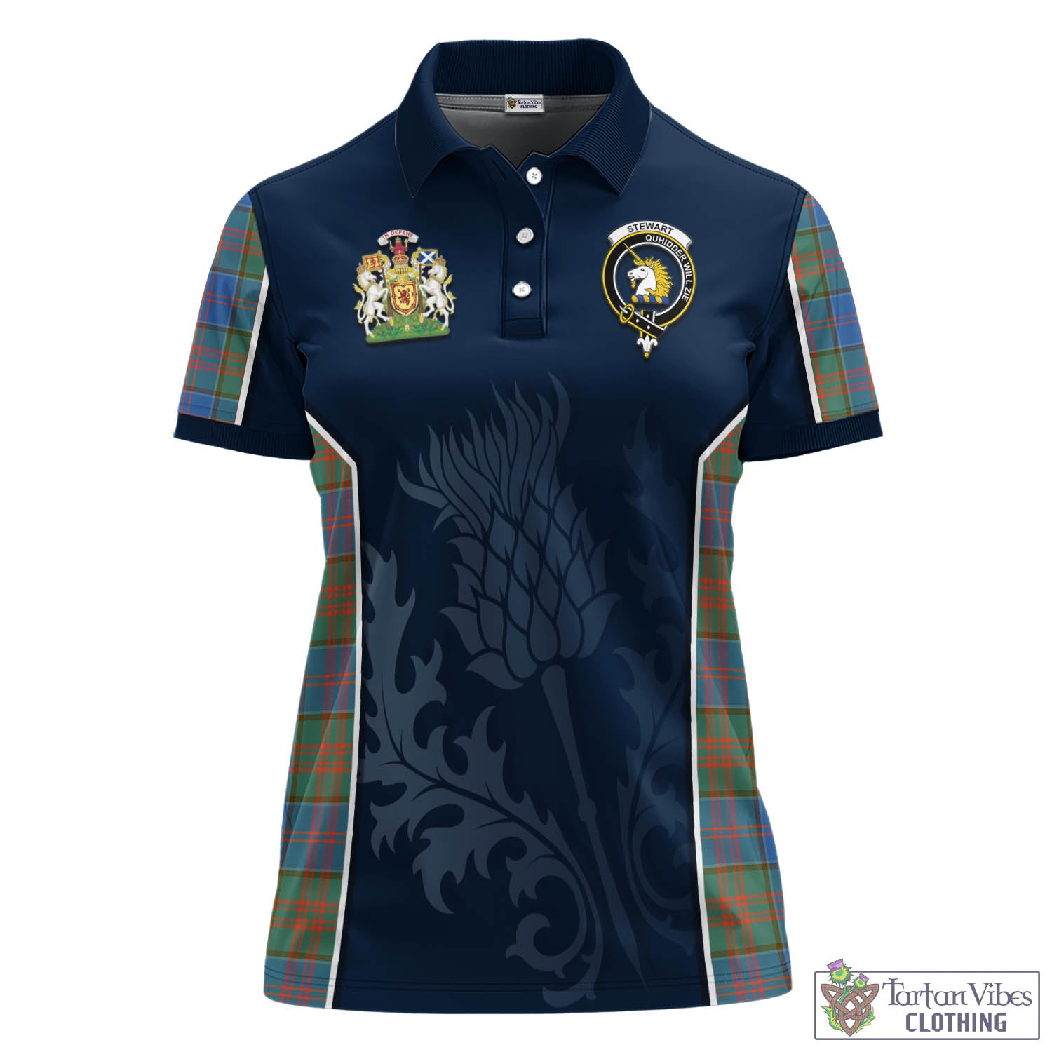 Tartan Vibes Clothing Stewart of Appin Hunting Ancient Tartan Women's Polo Shirt with Family Crest and Scottish Thistle Vibes Sport Style