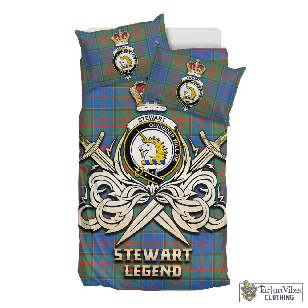 Tartan Vibes Clothing Stewart of Appin Hunting Ancient Tartan Bedding Set with Clan Crest and the Golden Sword of Courageous Legacy