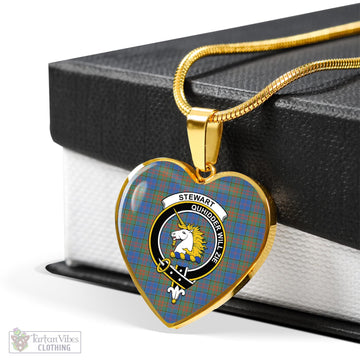 Stewart of Appin Hunting Ancient Tartan Heart Necklace with Family Crest