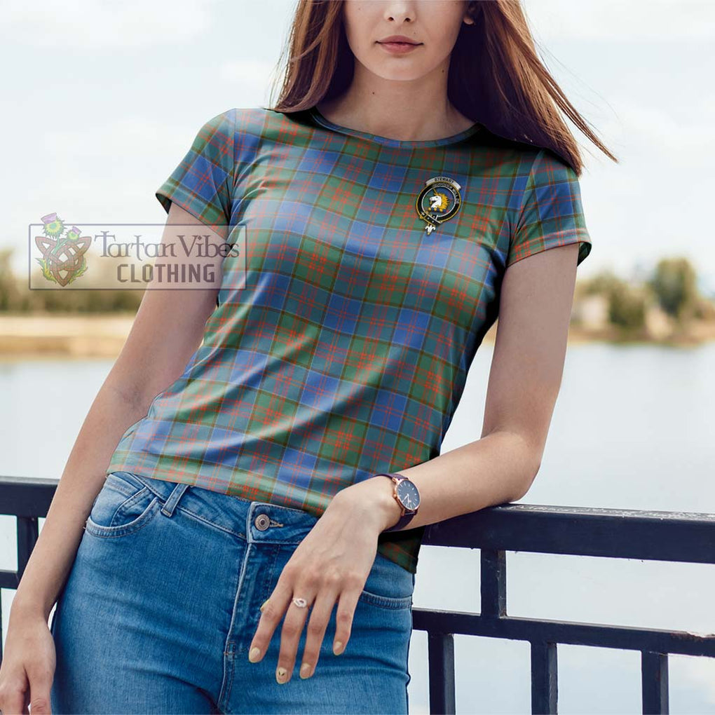 Stewart of Appin Hunting Ancient Tartan Cotton T-Shirt with Family Crest Women's Shirt - Tartanvibesclothing Shop