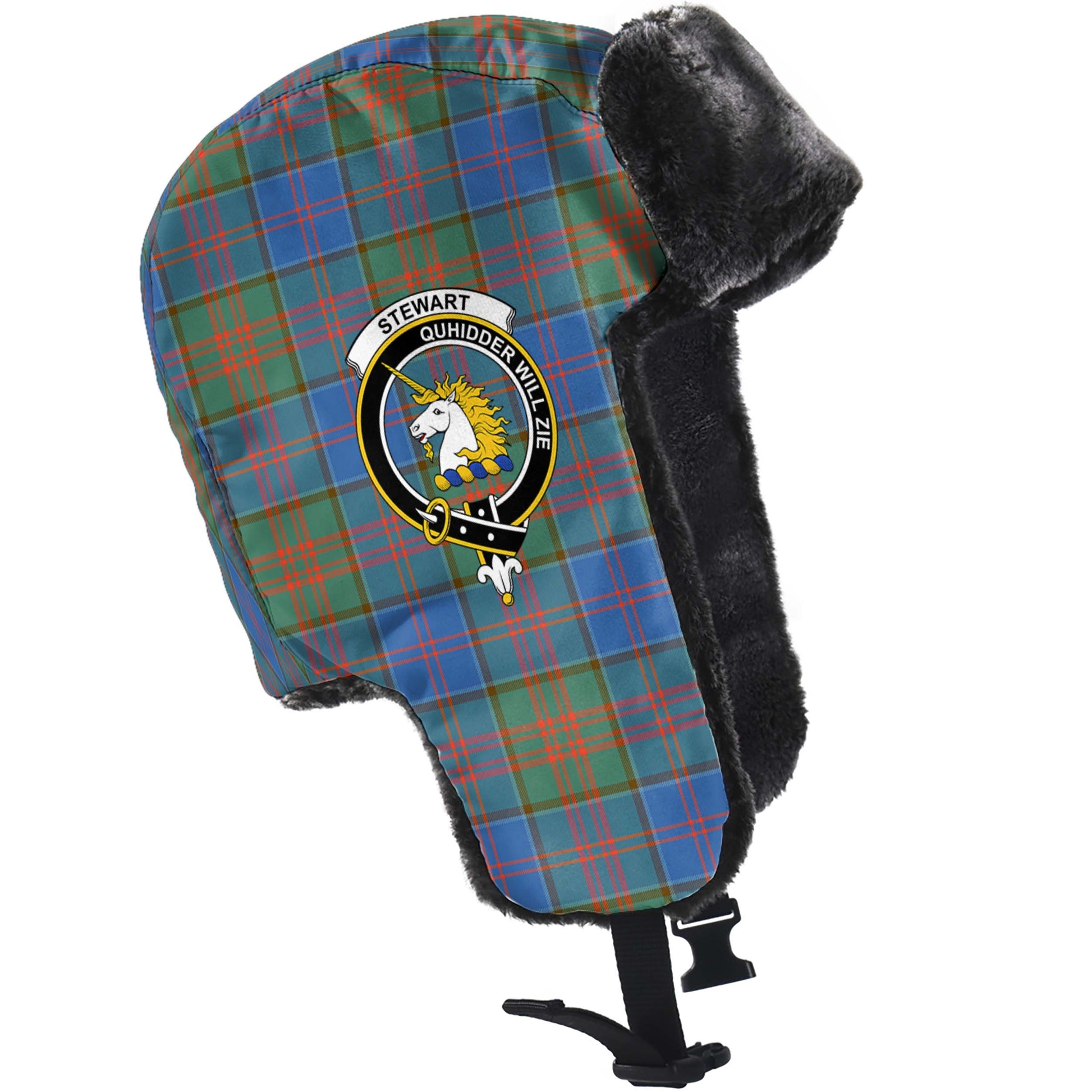 Stewart of Appin Hunting Ancient Tartan Winter Trapper Hat with Family Crest - Tartanvibesclothing