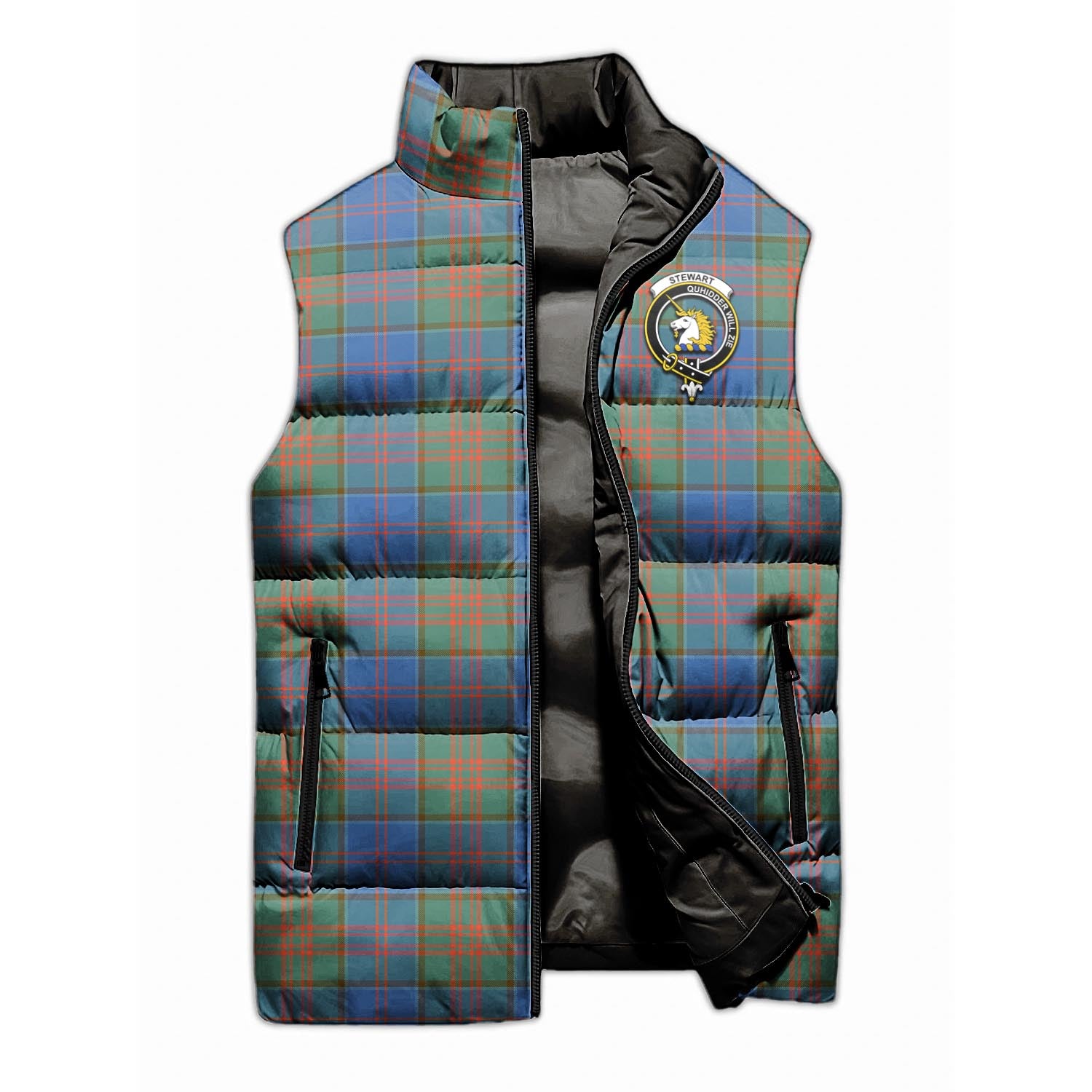 Stewart of Appin Hunting Ancient Tartan Sleeveless Puffer Jacket with Family Crest - Tartanvibesclothing