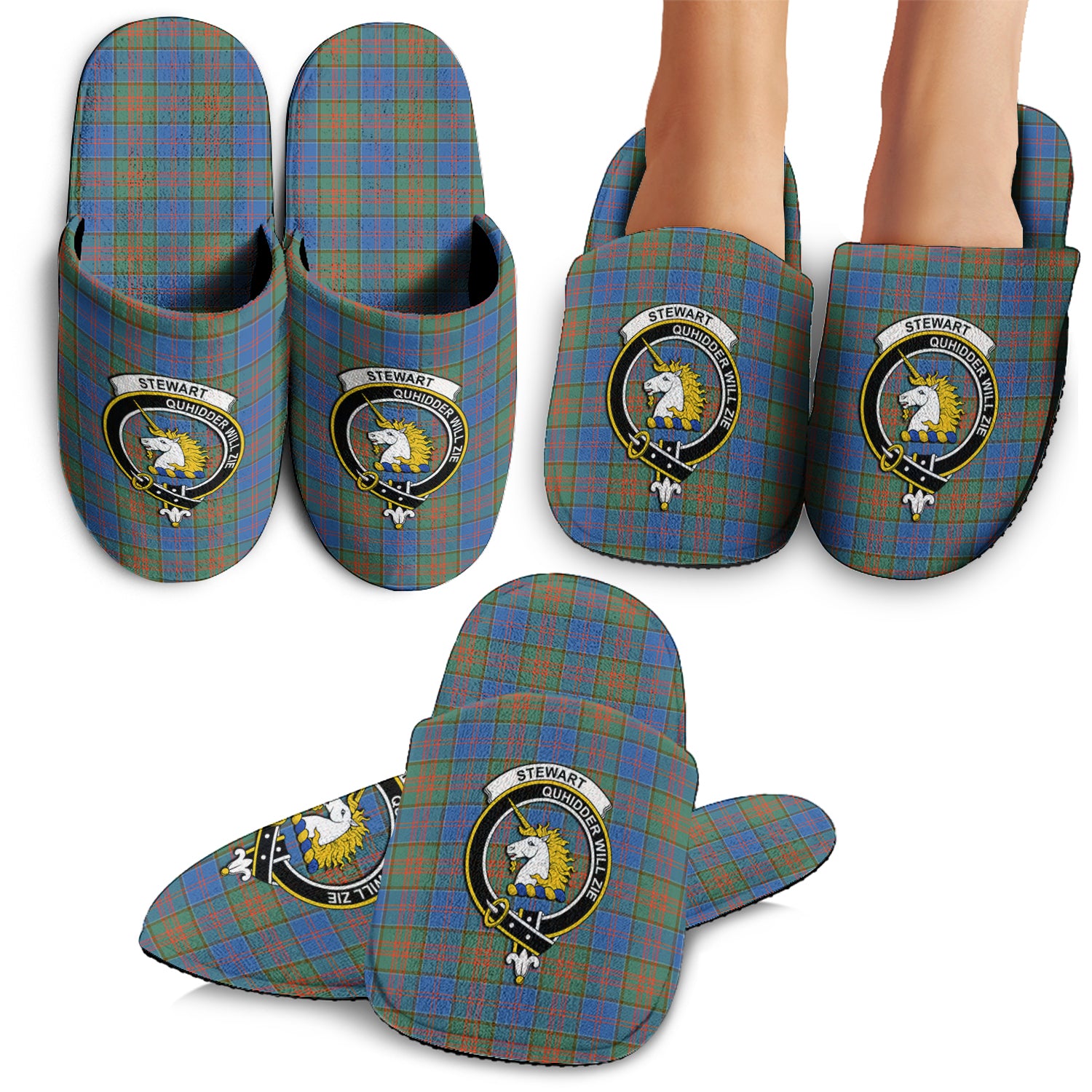 Stewart of Appin Hunting Ancient Tartan Home Slippers with Family Crest - Tartan Vibes Clothing