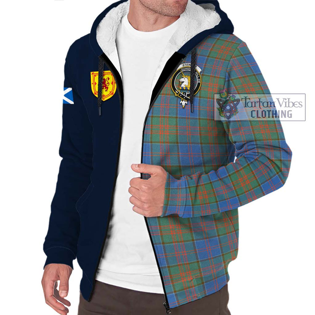 Tartan Vibes Clothing Stewart of Appin Hunting Ancient Tartan Sherpa Hoodie with Scottish Lion Royal Arm Half Style