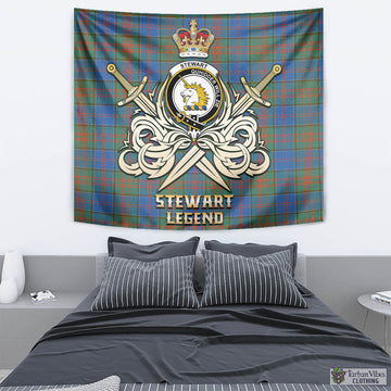 Stewart of Appin Hunting Ancient Tartan Tapestry with Clan Crest and the Golden Sword of Courageous Legacy