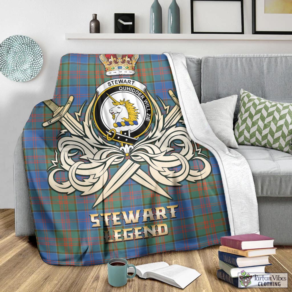 Tartan Vibes Clothing Stewart of Appin Hunting Ancient Tartan Blanket with Clan Crest and the Golden Sword of Courageous Legacy