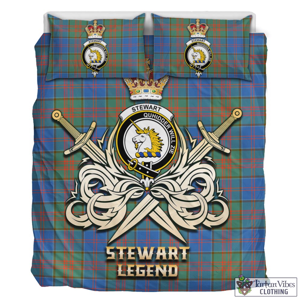 Tartan Vibes Clothing Stewart of Appin Hunting Ancient Tartan Bedding Set with Clan Crest and the Golden Sword of Courageous Legacy