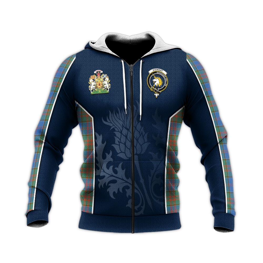 Tartan Vibes Clothing Stewart of Appin Hunting Ancient Tartan Knitted Hoodie with Family Crest and Scottish Thistle Vibes Sport Style