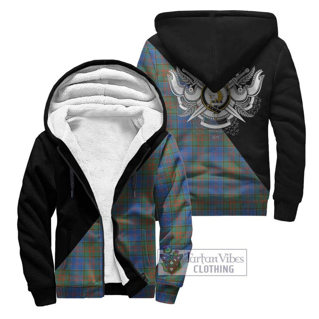 Stewart of Appin Hunting Ancient Tartan Sherpa Hoodie with Family Crest and Military Logo Style Unisex - Tartanvibesclothing Shop