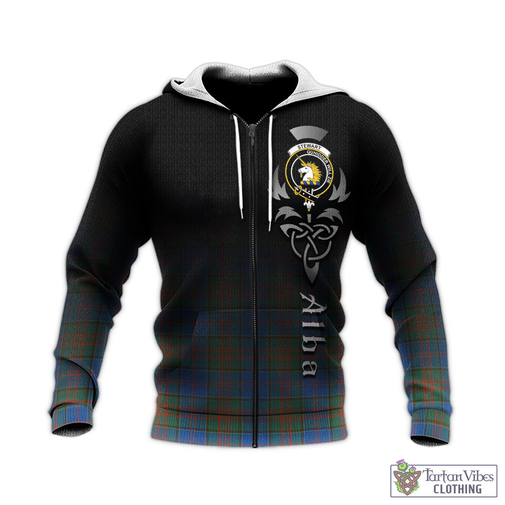 Tartan Vibes Clothing Stewart of Appin Hunting Ancient Tartan Knitted Hoodie Featuring Alba Gu Brath Family Crest Celtic Inspired