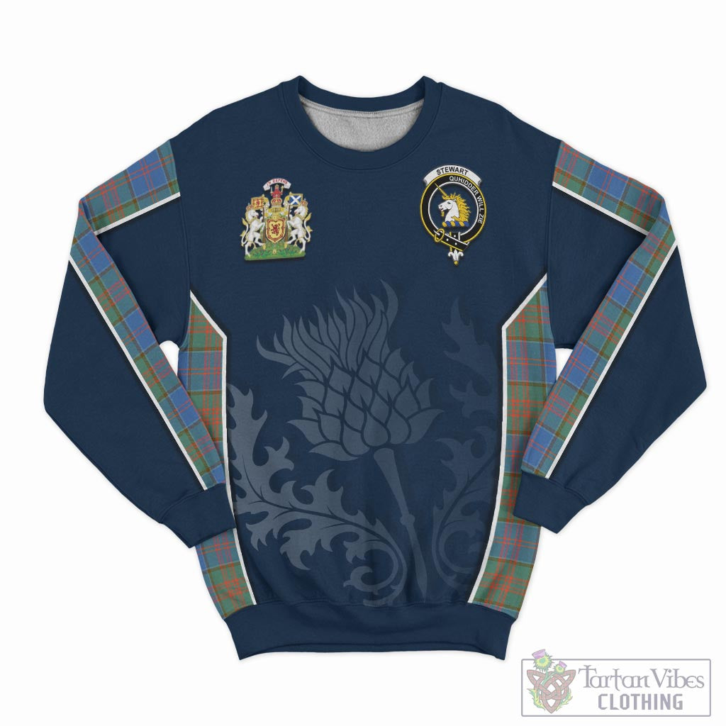 Tartan Vibes Clothing Stewart of Appin Hunting Ancient Tartan Sweatshirt with Family Crest and Scottish Thistle Vibes Sport Style