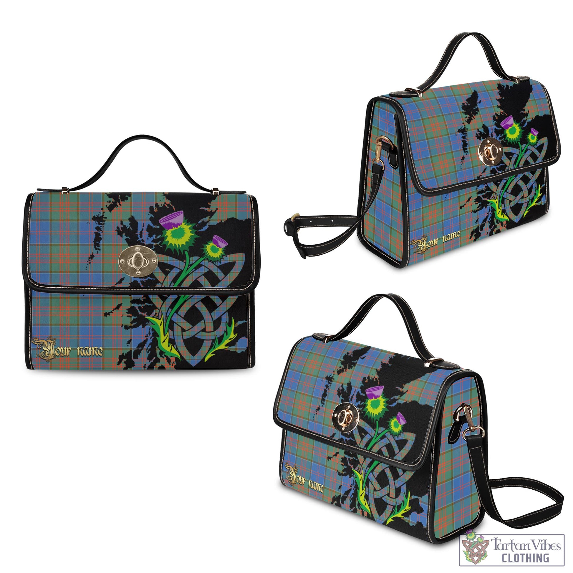 Tartan Vibes Clothing Stewart of Appin Hunting Ancient Tartan Waterproof Canvas Bag with Scotland Map and Thistle Celtic Accents