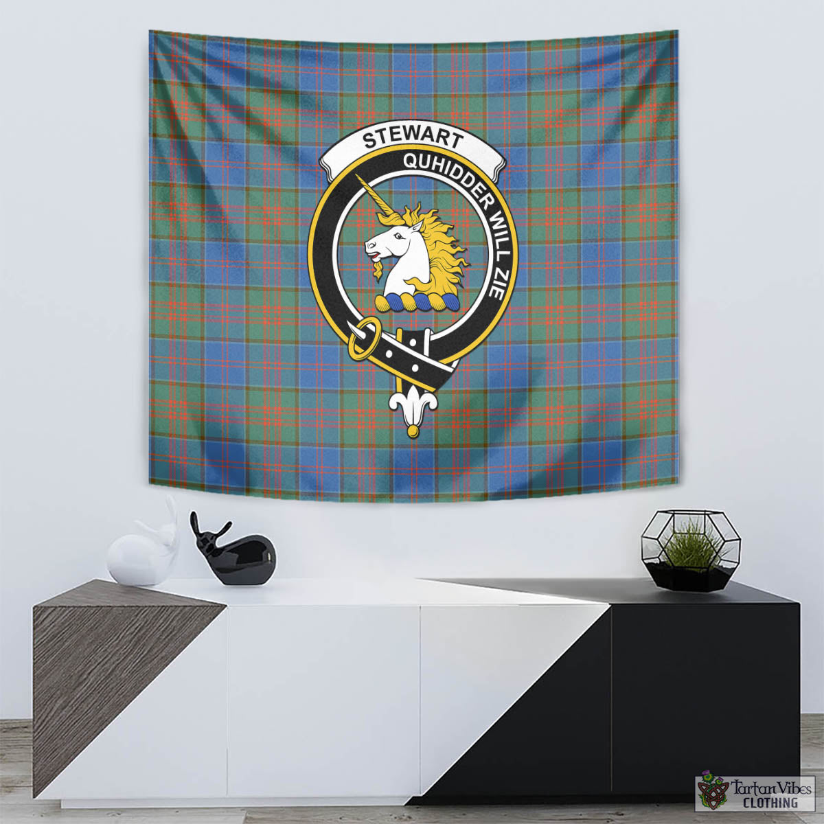 Tartan Vibes Clothing Stewart of Appin Hunting Ancient Tartan Tapestry Wall Hanging and Home Decor for Room with Family Crest