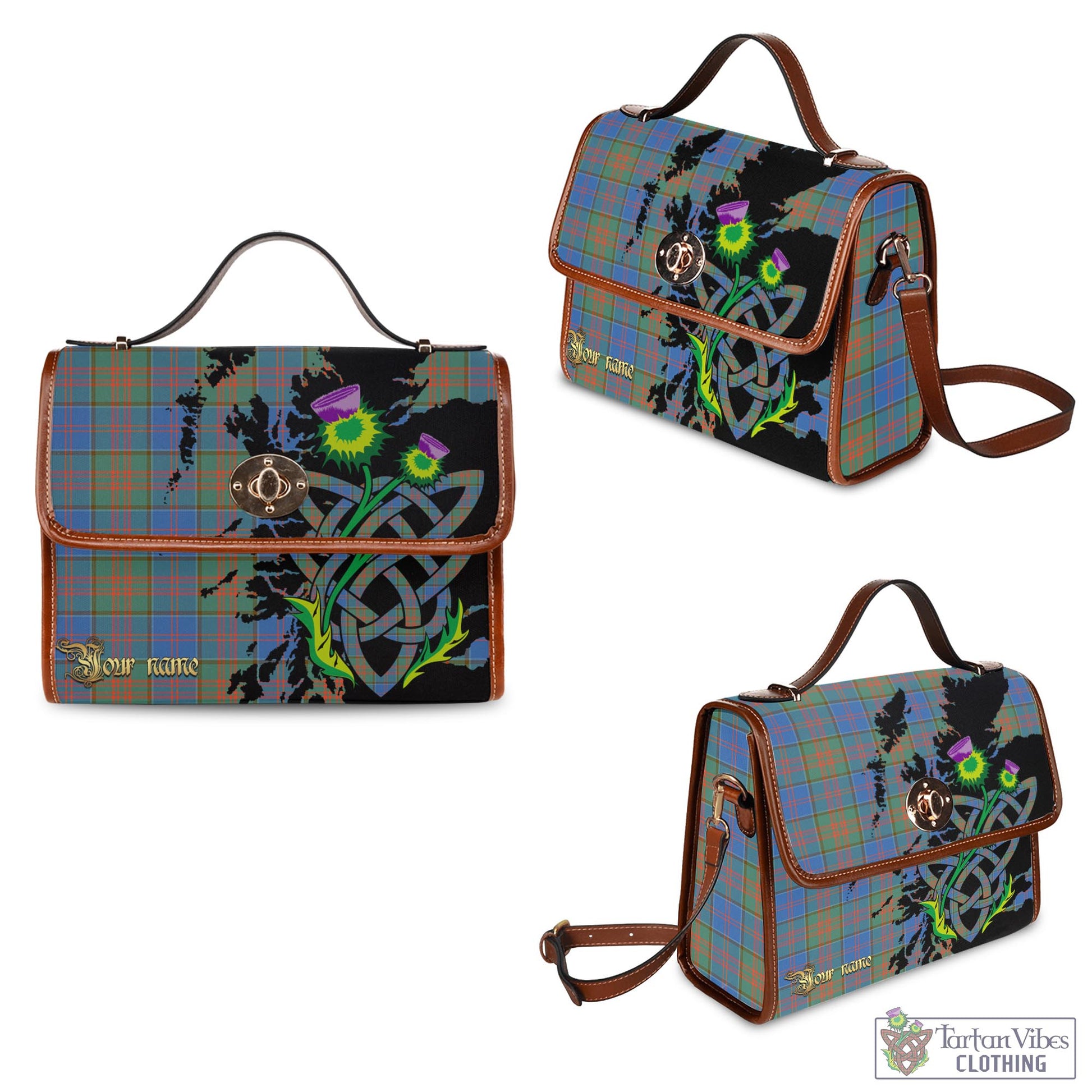 Tartan Vibes Clothing Stewart of Appin Hunting Ancient Tartan Waterproof Canvas Bag with Scotland Map and Thistle Celtic Accents