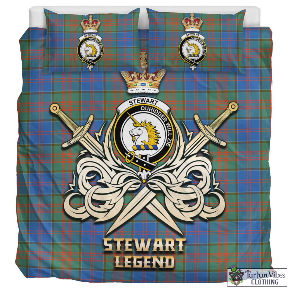 Tartan Vibes Clothing Stewart of Appin Hunting Ancient Tartan Bedding Set with Clan Crest and the Golden Sword of Courageous Legacy