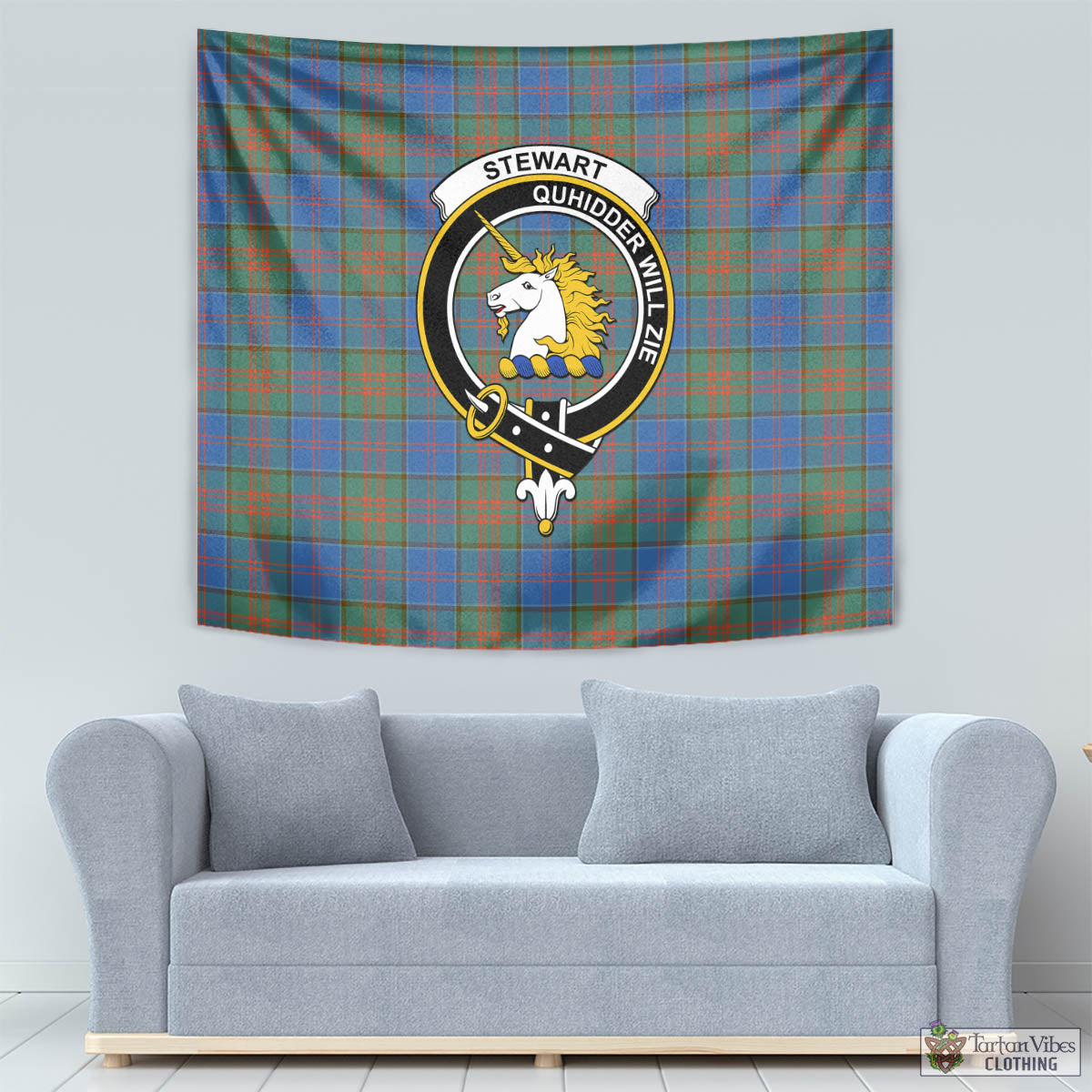 Tartan Vibes Clothing Stewart of Appin Hunting Ancient Tartan Tapestry Wall Hanging and Home Decor for Room with Family Crest