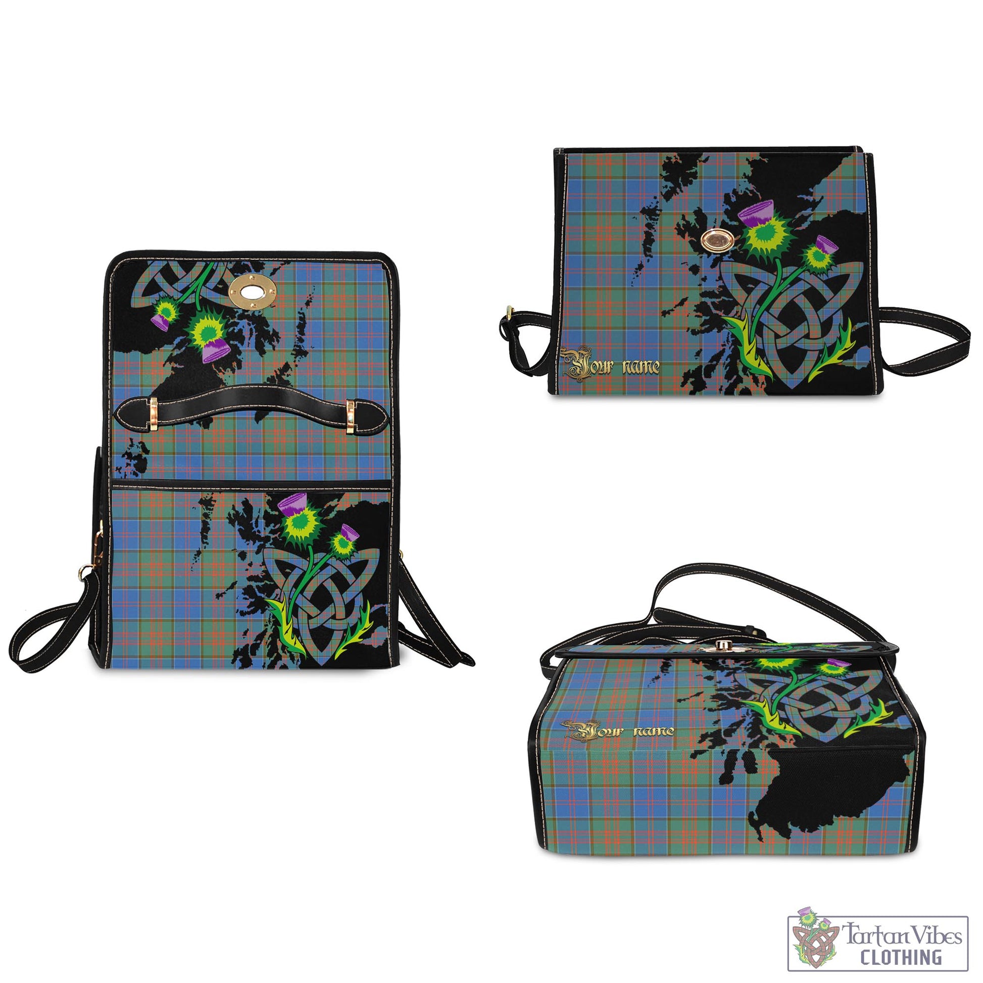 Tartan Vibes Clothing Stewart of Appin Hunting Ancient Tartan Waterproof Canvas Bag with Scotland Map and Thistle Celtic Accents