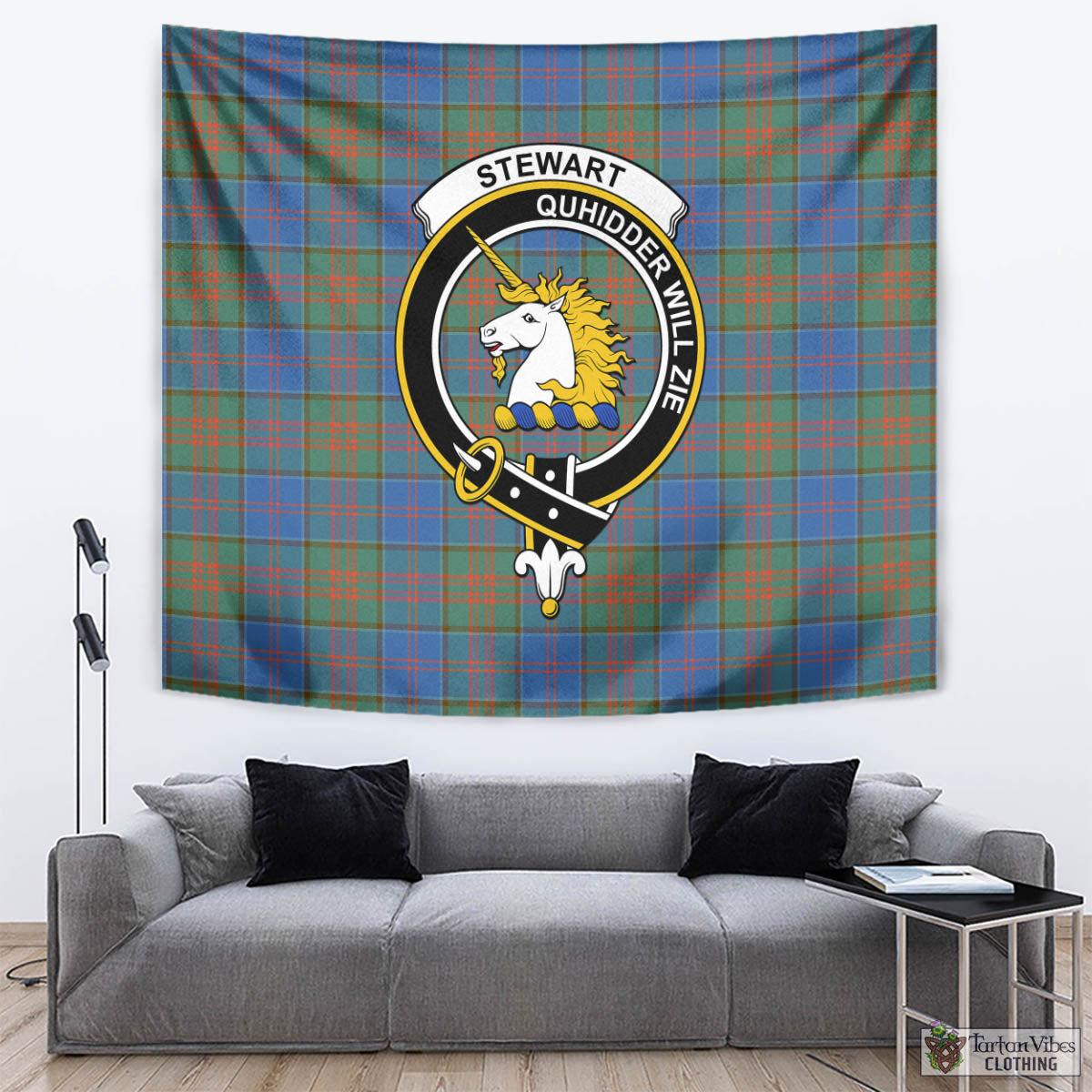 Tartan Vibes Clothing Stewart of Appin Hunting Ancient Tartan Tapestry Wall Hanging and Home Decor for Room with Family Crest