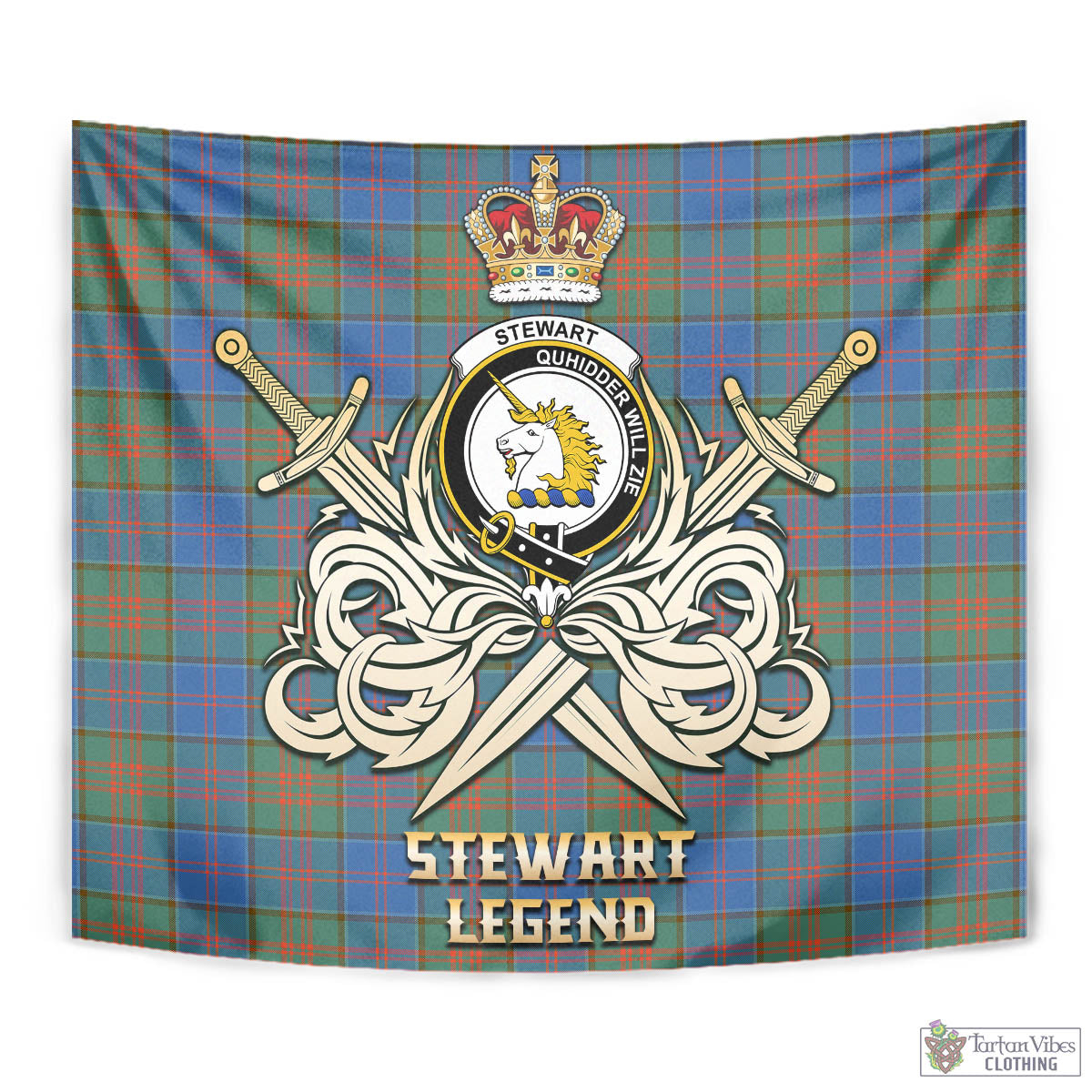 Tartan Vibes Clothing Stewart of Appin Hunting Ancient Tartan Tapestry with Clan Crest and the Golden Sword of Courageous Legacy