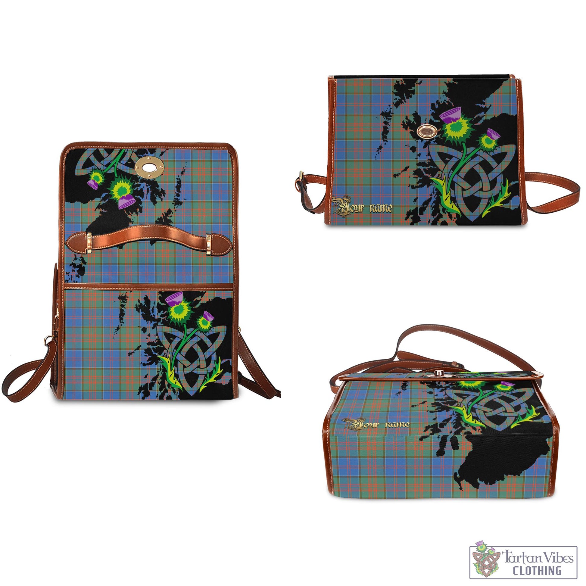 Tartan Vibes Clothing Stewart of Appin Hunting Ancient Tartan Waterproof Canvas Bag with Scotland Map and Thistle Celtic Accents