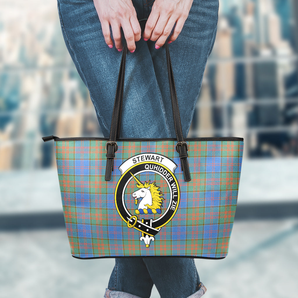 Stewart of Appin Hunting Ancient Tartan Leather Tote Bag with Family Crest - Tartan Vibes Clothing