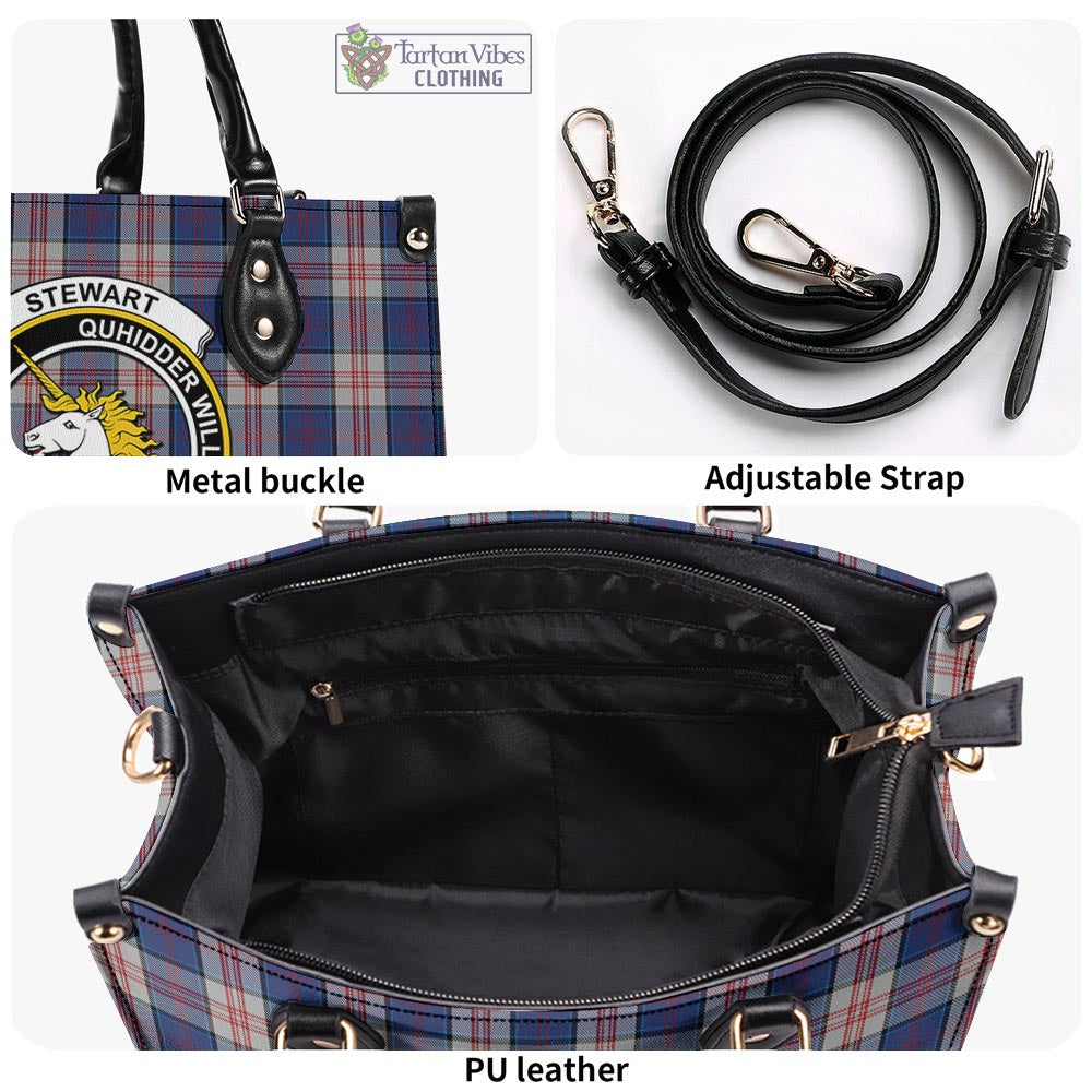 Tartan Vibes Clothing Stewart of Appin Hunting Dress Tartan Luxury Leather Handbags with Family Crest