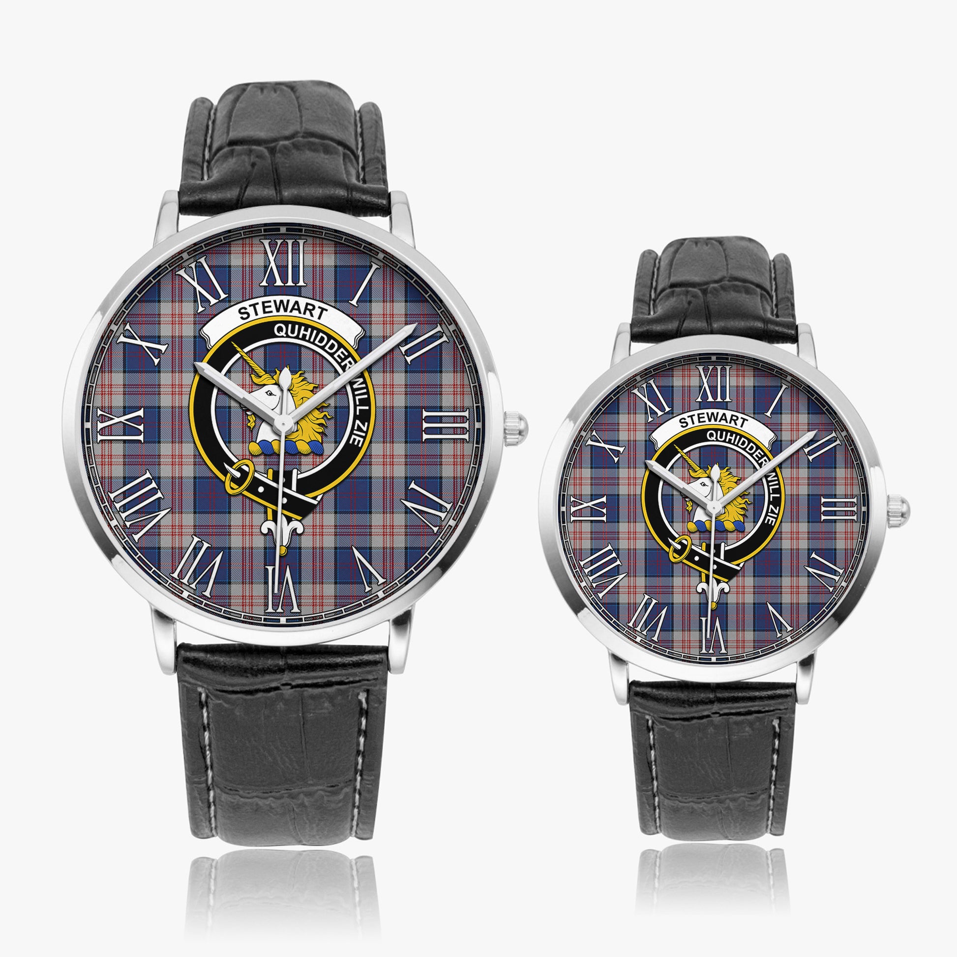 Stewart of Appin Hunting Dress Tartan Family Crest Leather Strap Quartz Watch - Tartanvibesclothing