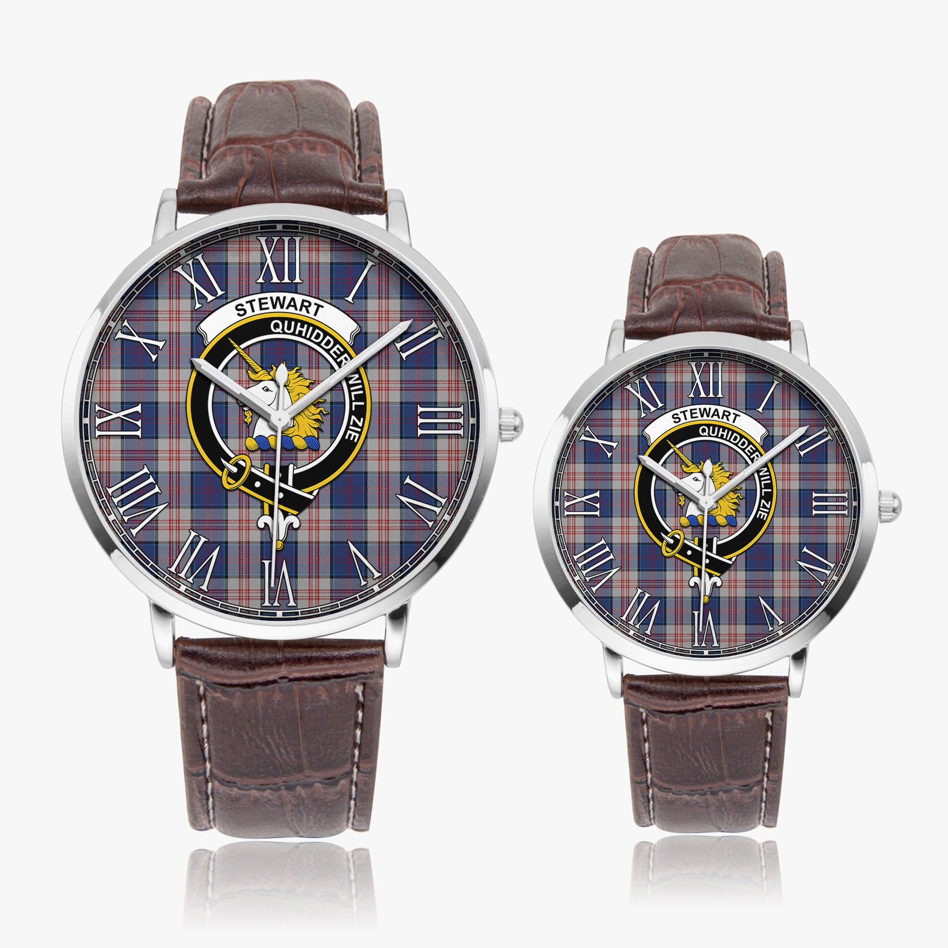 Stewart of Appin Hunting Dress Tartan Family Crest Leather Strap Quartz Watch - Tartanvibesclothing