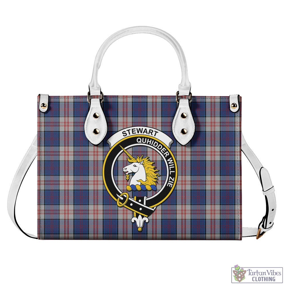 Tartan Vibes Clothing Stewart of Appin Hunting Dress Tartan Luxury Leather Handbags with Family Crest