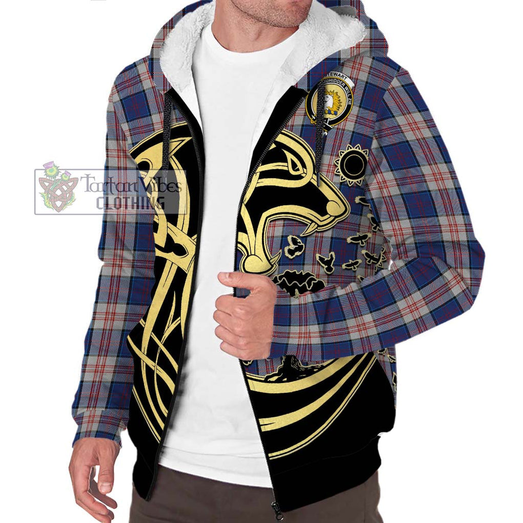 Stewart of Appin Hunting Dress Tartan Sherpa Hoodie with Family Crest Celtic Wolf Style Unisex S - Tartan Vibes Clothing