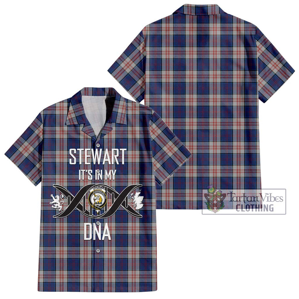 Stewart of Appin Hunting Dress Tartan Short Sleeve Button Shirt with Family Crest DNA In Me Style Kid - Tartanvibesclothing Shop