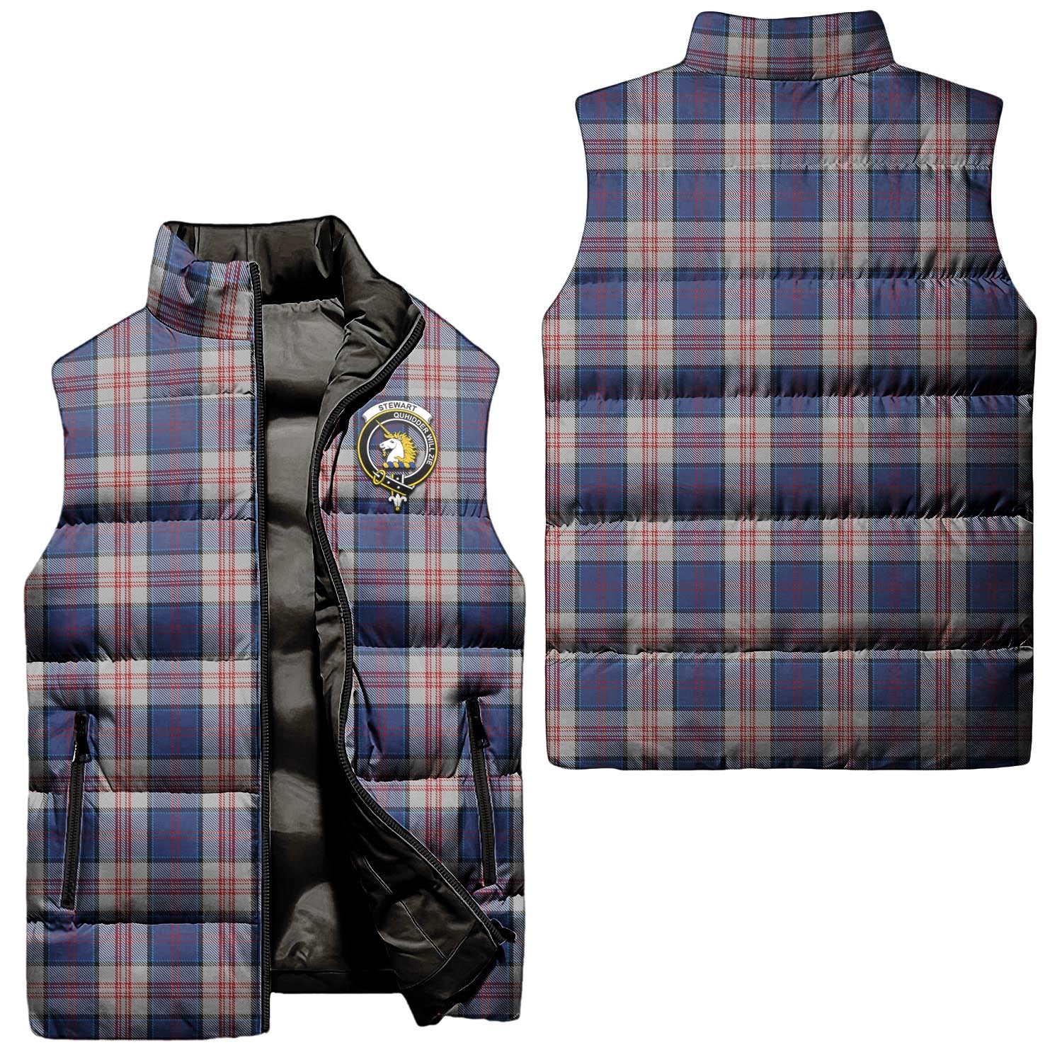 Stewart of Appin Hunting Dress Tartan Sleeveless Puffer Jacket with Family Crest Unisex - Tartanvibesclothing