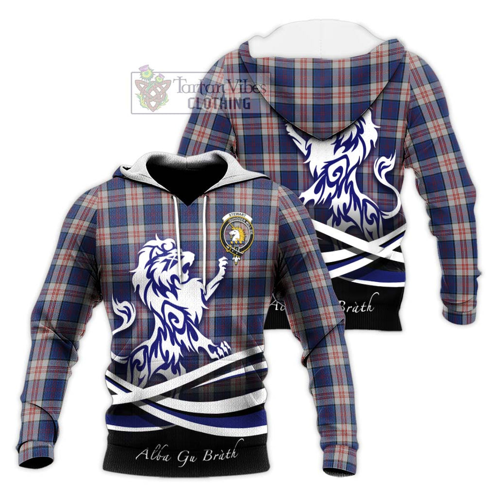 Stewart of Appin Hunting Dress Tartan Knitted Hoodie with Alba Gu Brath Regal Lion Emblem Unisex Knitted Pullover Hoodie - Tartanvibesclothing Shop