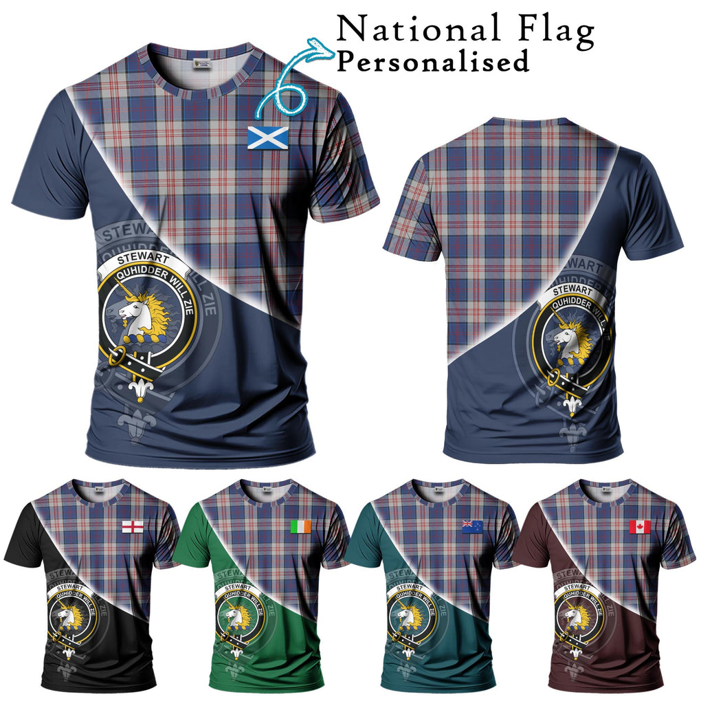 Stewart of Appin Hunting Dress Tartan T-Shirt with Personalised National Flag and Family Crest Half Style Kid's Shirt - Tartanvibesclothing Shop