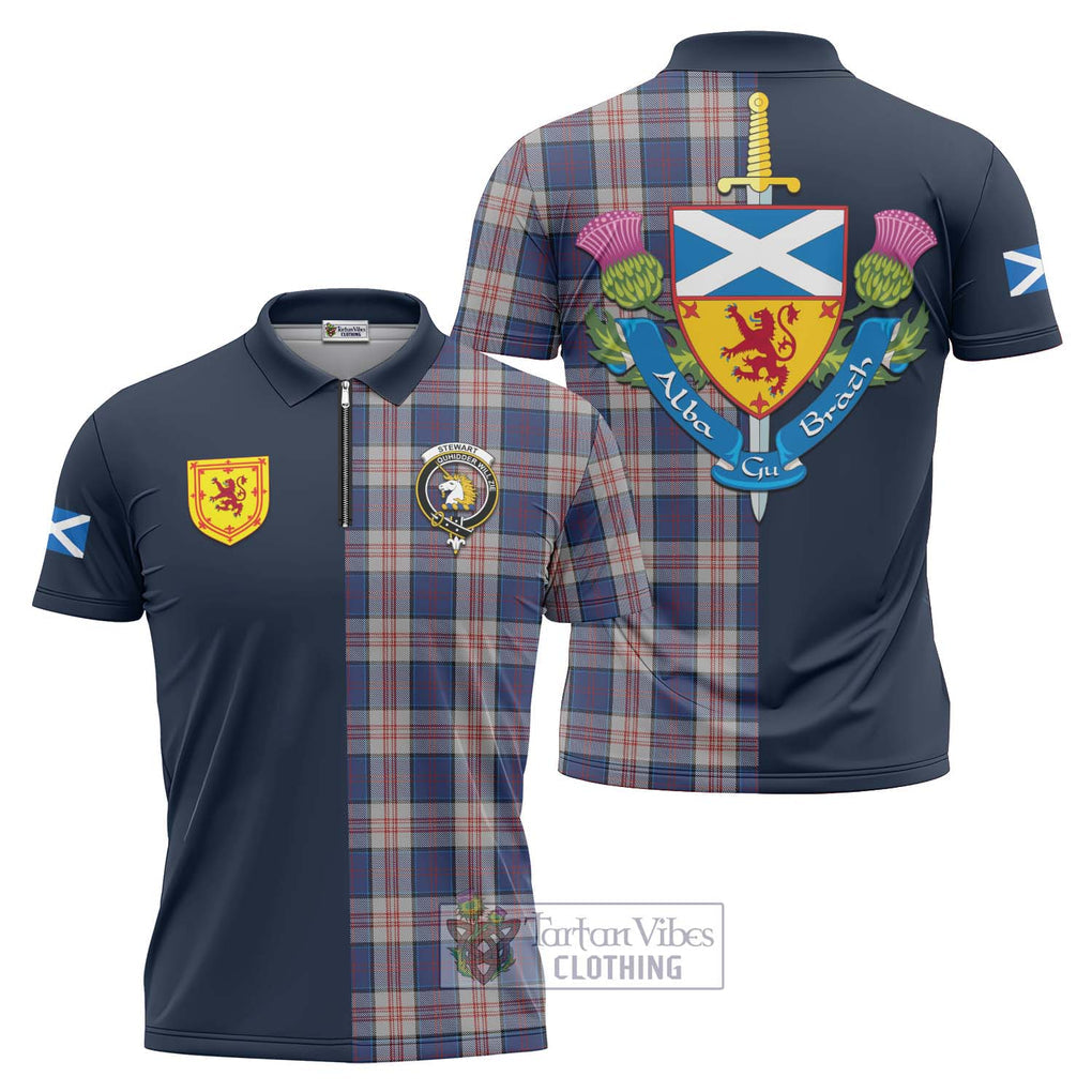 Tartan Vibes Clothing Stewart of Appin Hunting Dress Tartan Zipper Polo Shirt with Scottish Lion Royal Arm Half Style