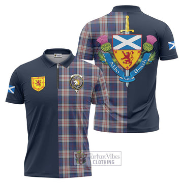 Stewart of Appin Hunting Dress Tartan Zipper Polo Shirt Alba with Scottish Lion Royal Arm Half Style