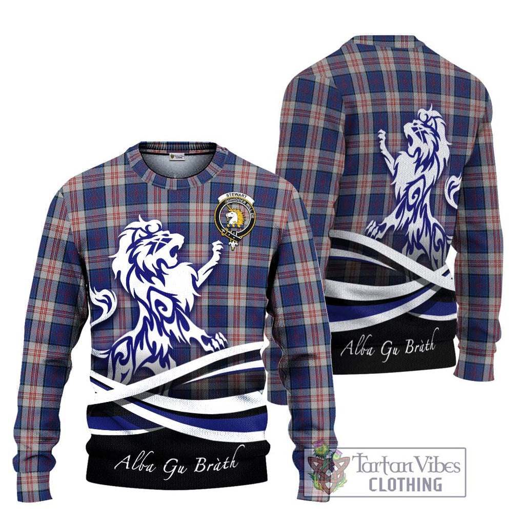 Stewart of Appin Hunting Dress Tartan Knitted Sweater with Alba Gu Brath Regal Lion Emblem Unisex - Tartanvibesclothing Shop