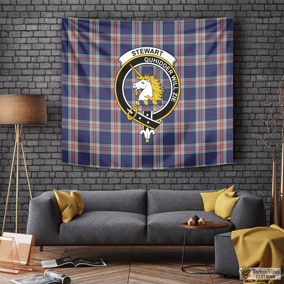 Tartan Vibes Clothing Stewart of Appin Hunting Dress Tartan Tapestry Wall Hanging and Home Decor for Room with Family Crest