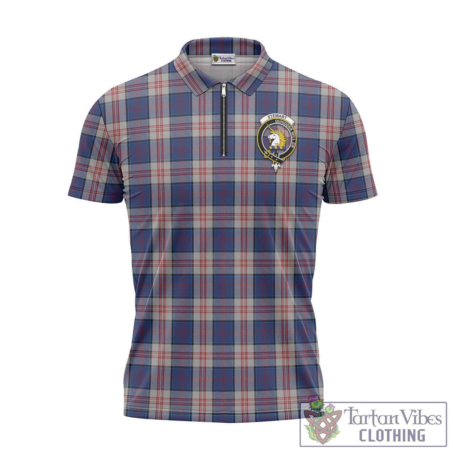 Tartan Vibes Clothing Stewart of Appin Hunting Dress Tartan Zipper Polo Shirt with Family Crest