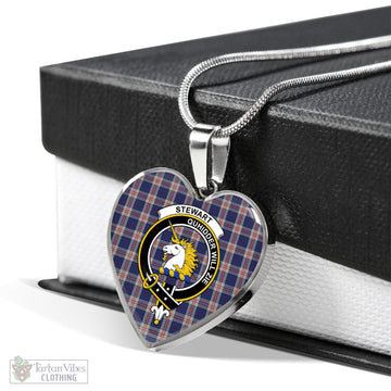 Stewart of Appin Hunting Dress Tartan Heart Necklace with Family Crest