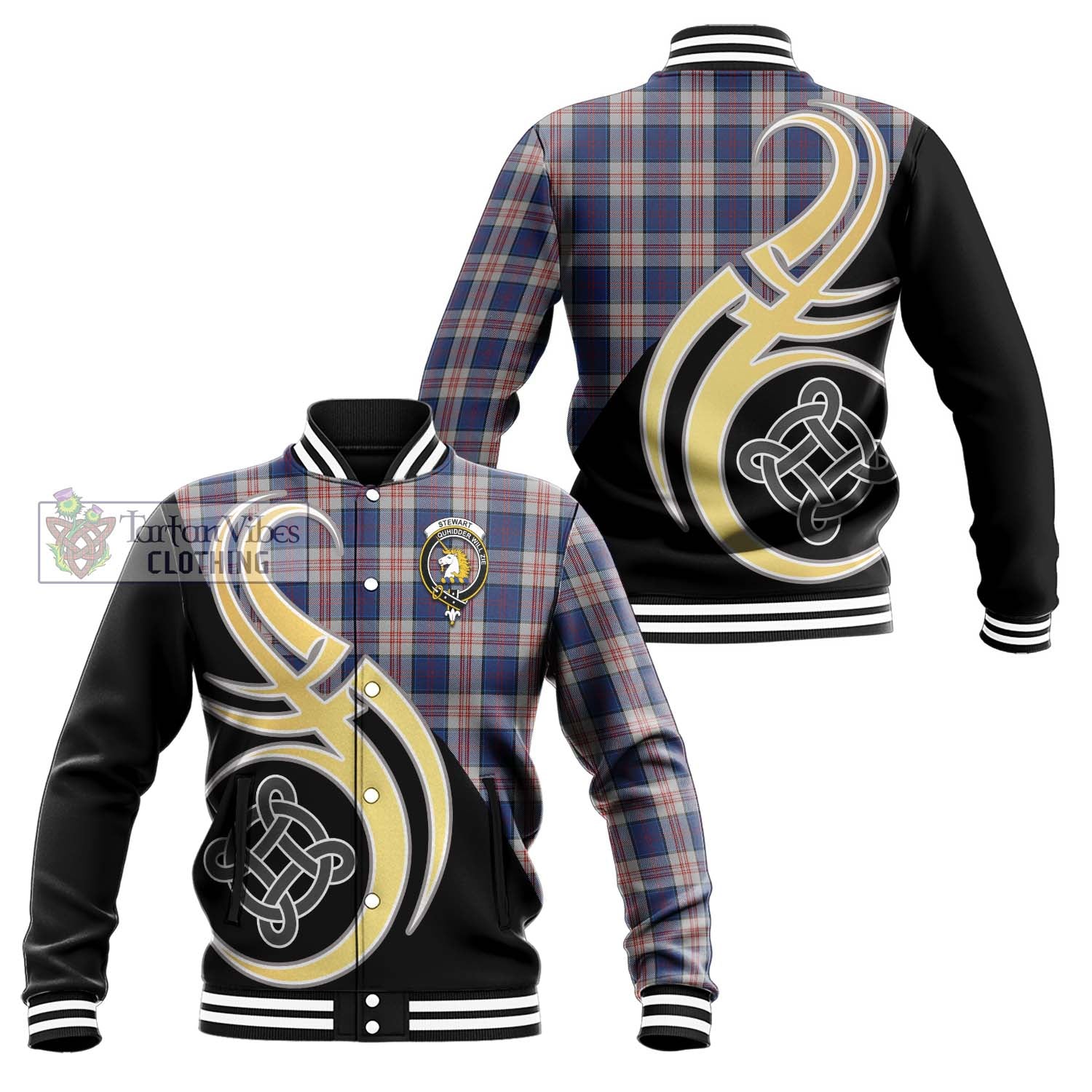 Stewart of Appin Hunting Dress Tartan Baseball Jacket with Family Crest and Celtic Symbol Style Unisex - Tartan Vibes Clothing