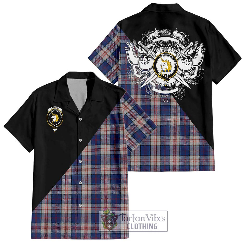 Stewart of Appin Hunting Dress Tartan Short Sleeve Button Shirt with Family Crest and Military Logo Style Kid - Tartanvibesclothing Shop