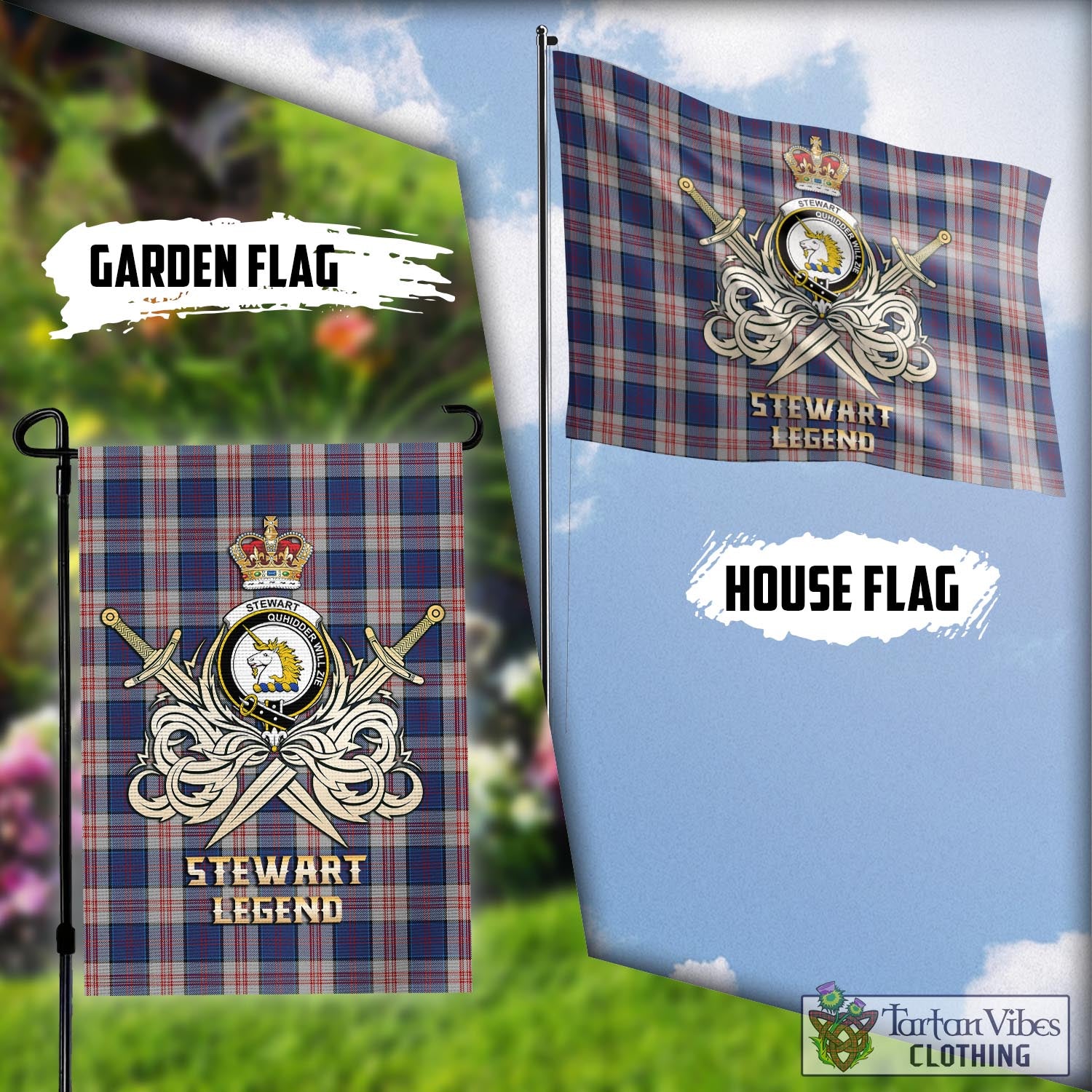 Tartan Vibes Clothing Stewart of Appin Hunting Dress Tartan Flag with Clan Crest and the Golden Sword of Courageous Legacy