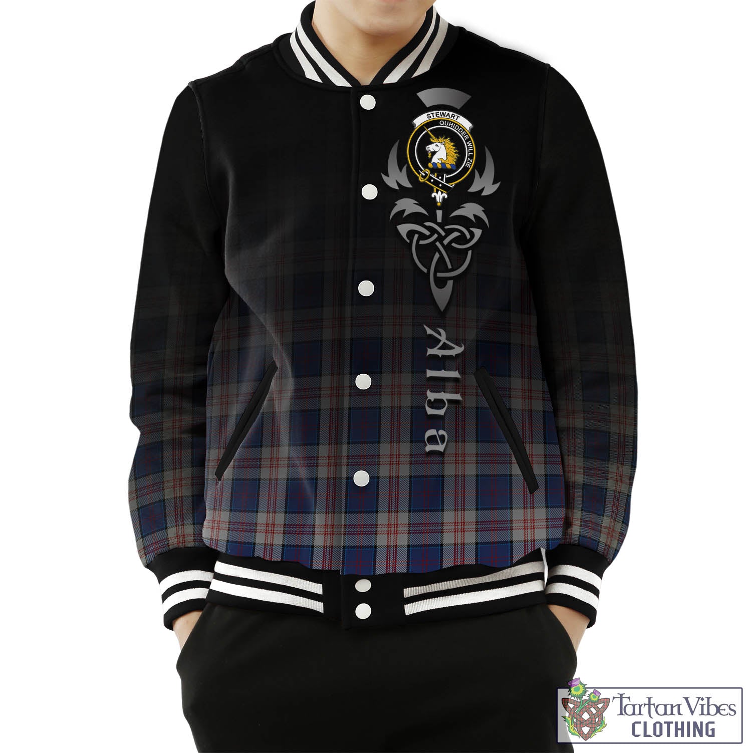 Tartan Vibes Clothing Stewart of Appin Hunting Dress Tartan Baseball Jacket Featuring Alba Gu Brath Family Crest Celtic Inspired