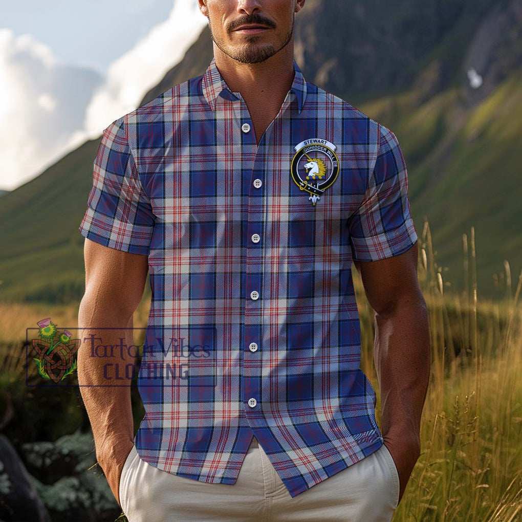 Stewart of Appin Hunting Dress Tartan Cotton Hawaiian Shirt with Family Crest Adult - Tartan Vibes Clothing