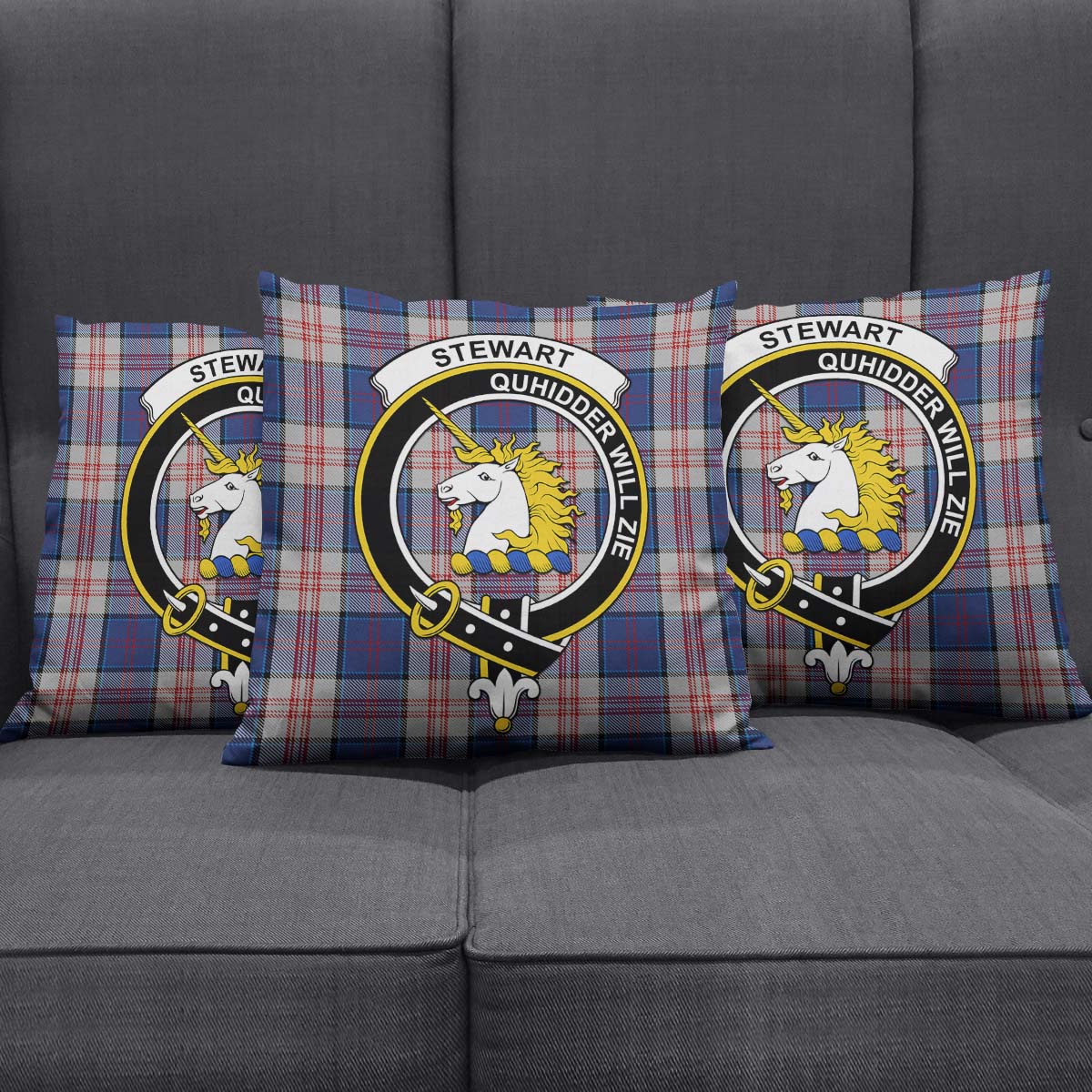 Stewart of Appin Hunting Dress Tartan Pillow Cover with Family Crest Square Pillow Cover - Tartanvibesclothing