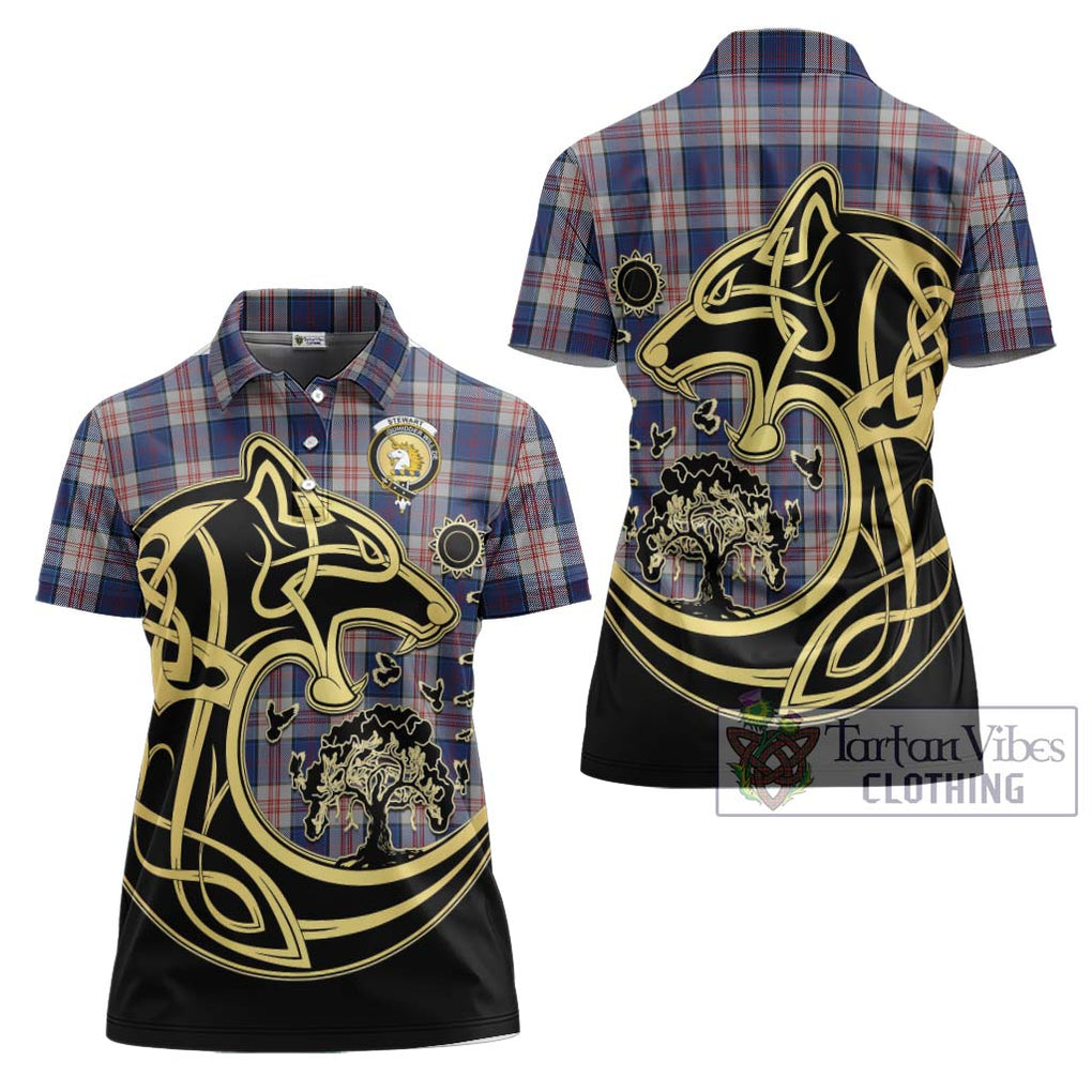 Stewart of Appin Hunting Dress Tartan Women's Polo Shirt with Family Crest Celtic Wolf Style Women - Tartanvibesclothing Shop