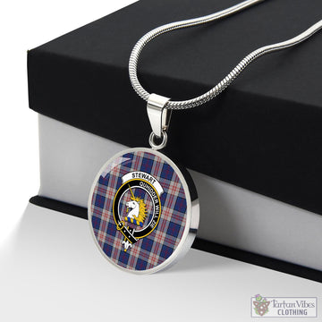 Stewart of Appin Hunting Dress Tartan Circle Necklace with Family Crest