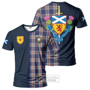 Stewart of Appin Hunting Dress Tartan T-Shirt Alba with Scottish Lion Royal Arm Half Style